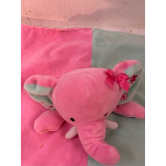Okie Dokie OS 14"x14"Baby lovey blankie Elephant pink blue replacement rn#27829 - Picture 3 of 5